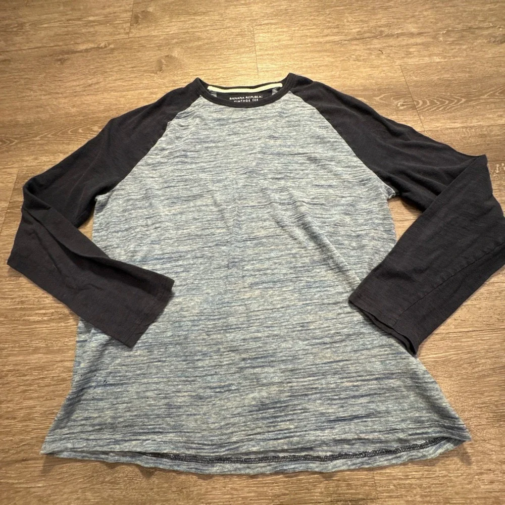 Banana Republic Shirt Mens Large Blue Cotton Raglan Baseball Vintage Tee Preppy